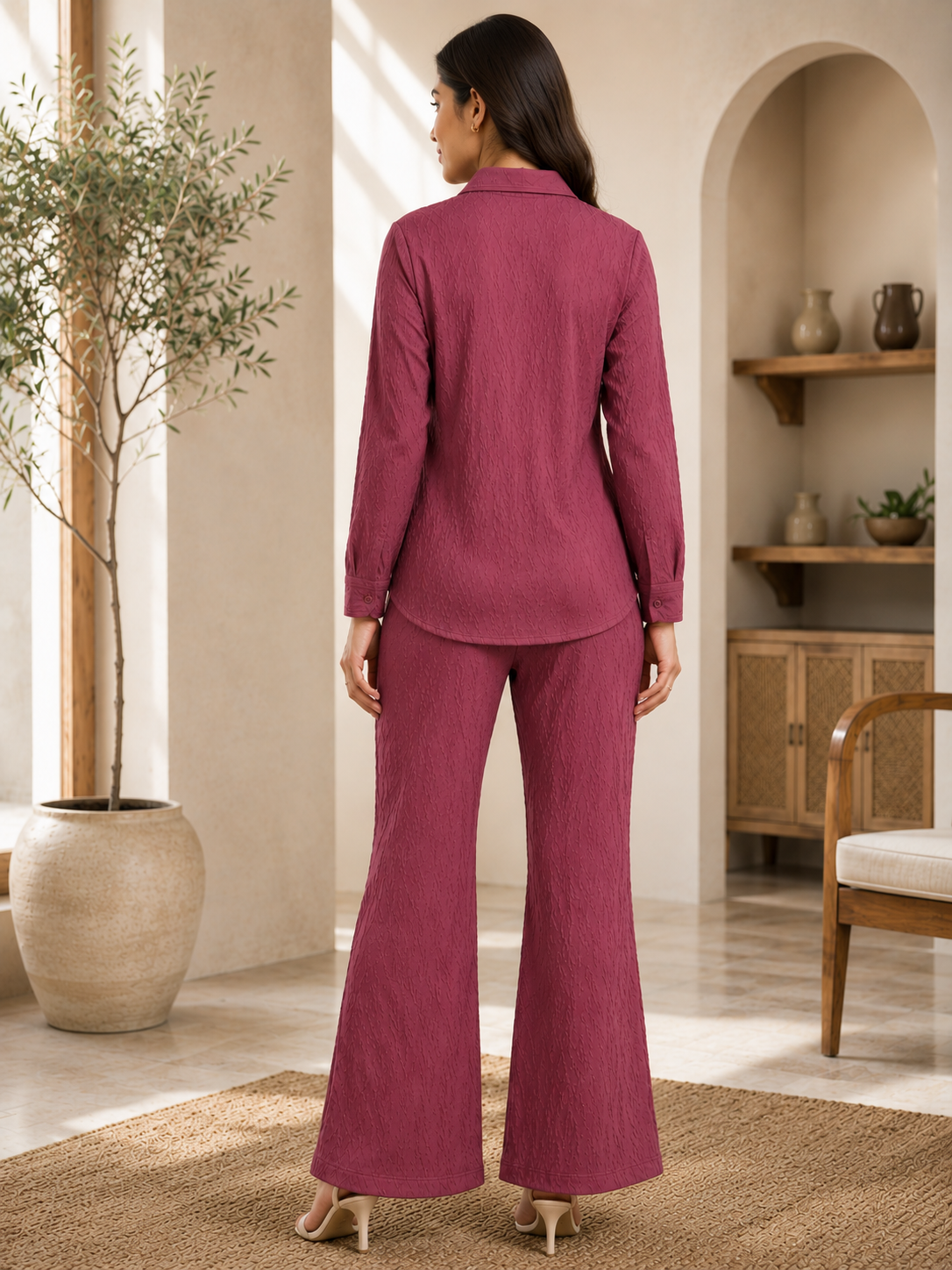Purple Color Self-Design Tunic Co-Ord Set for Women | Claura
