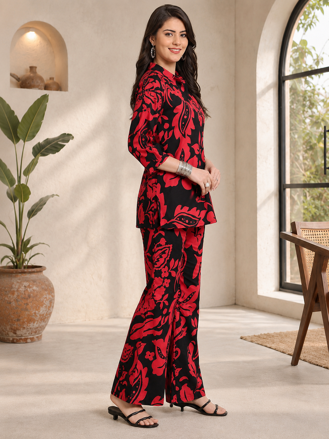 Black Abstract Printed Cotton Co-Ord Set for Women | Claura