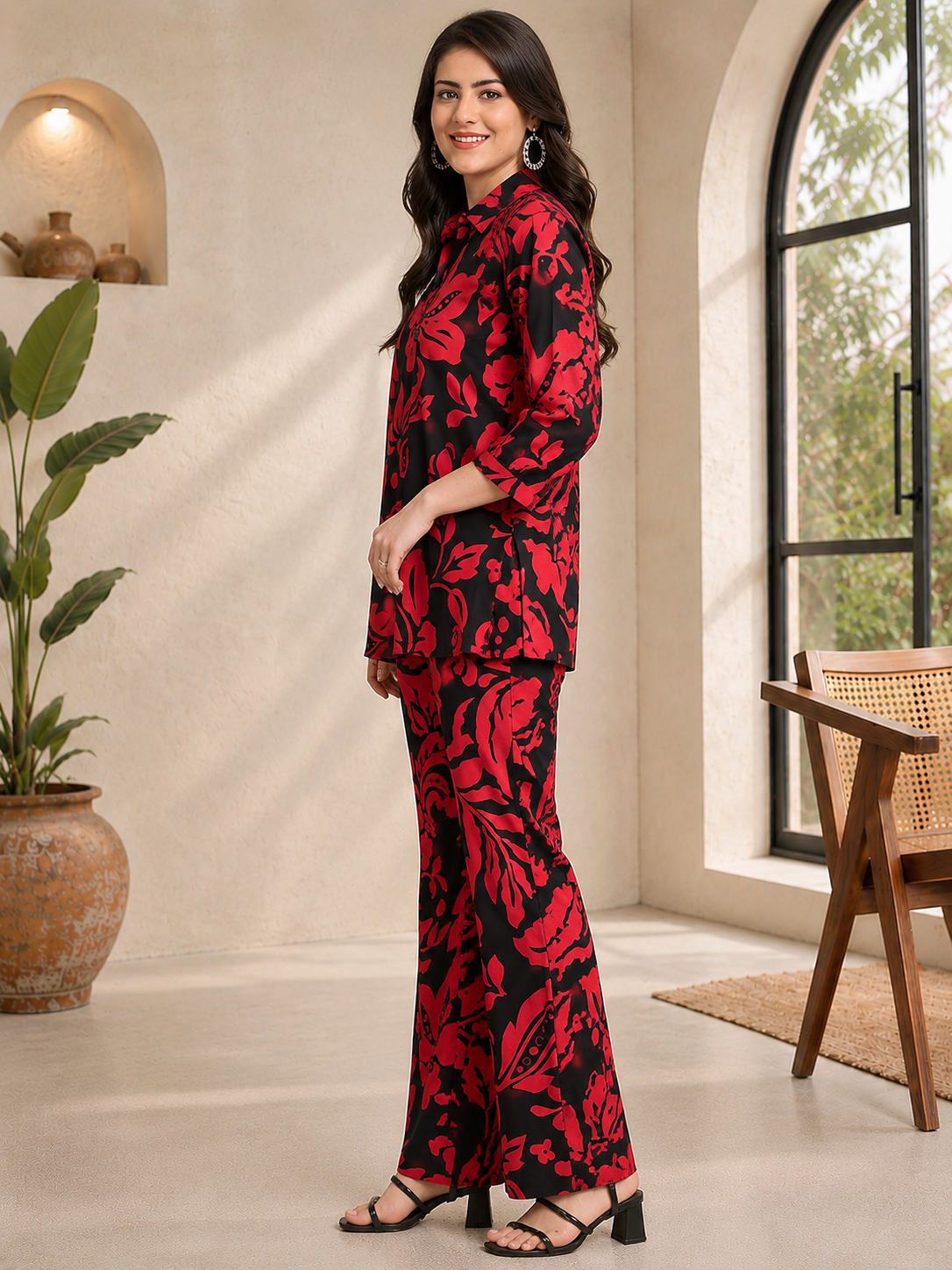 Black Abstract Printed Cotton Co-Ord Set for Women | Claura