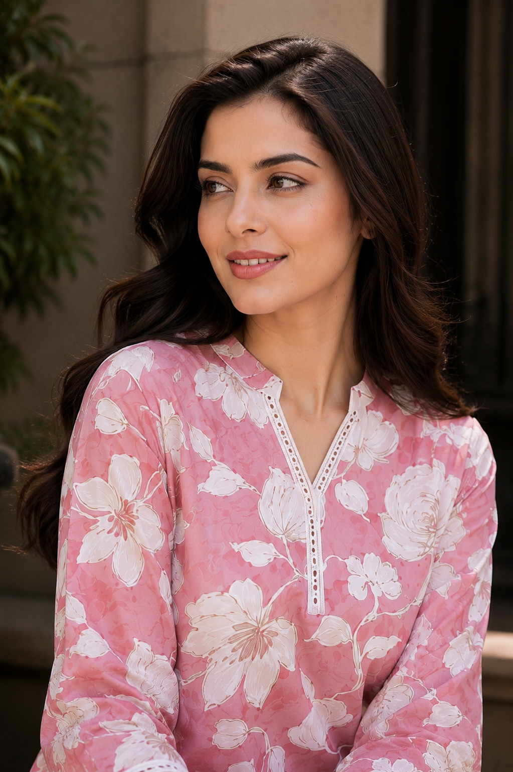 Pink Floral Premium Chanderi Silk Co-Ord Set For Women