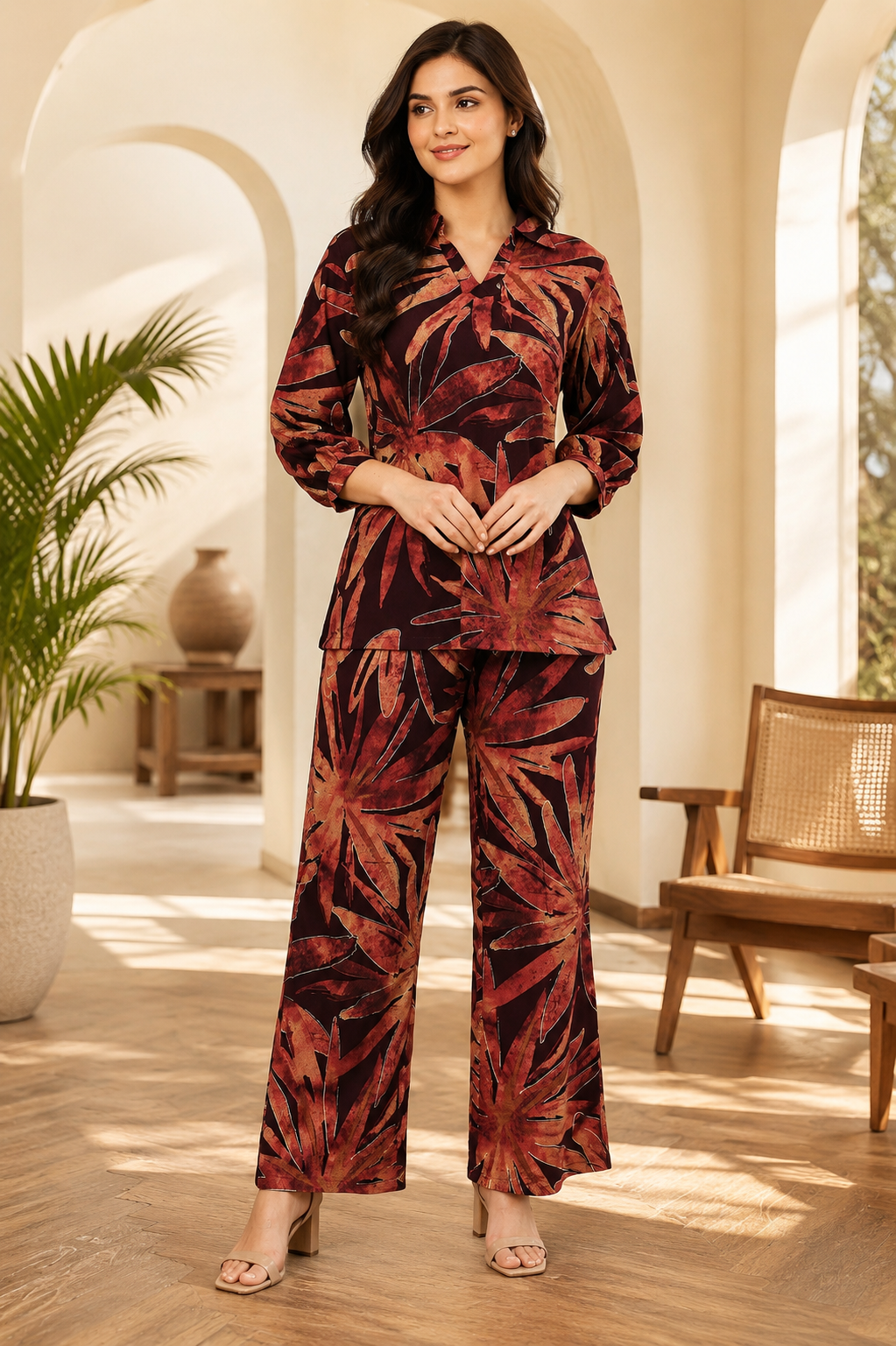 Purple Floral Printed Chanderi Co-Ord Set For Women | Claura