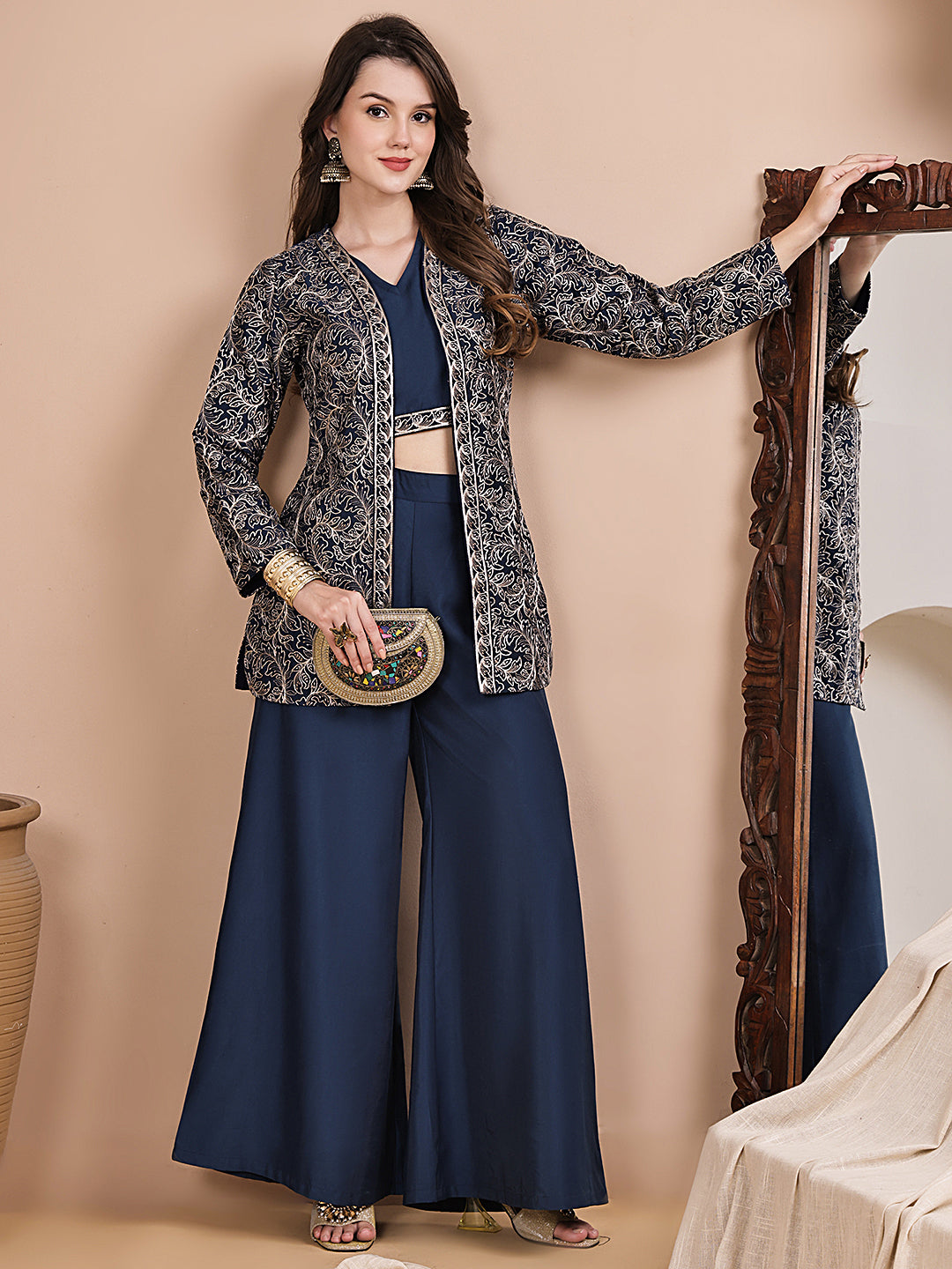 Blue Co-Ord Set with matching pants & printed top