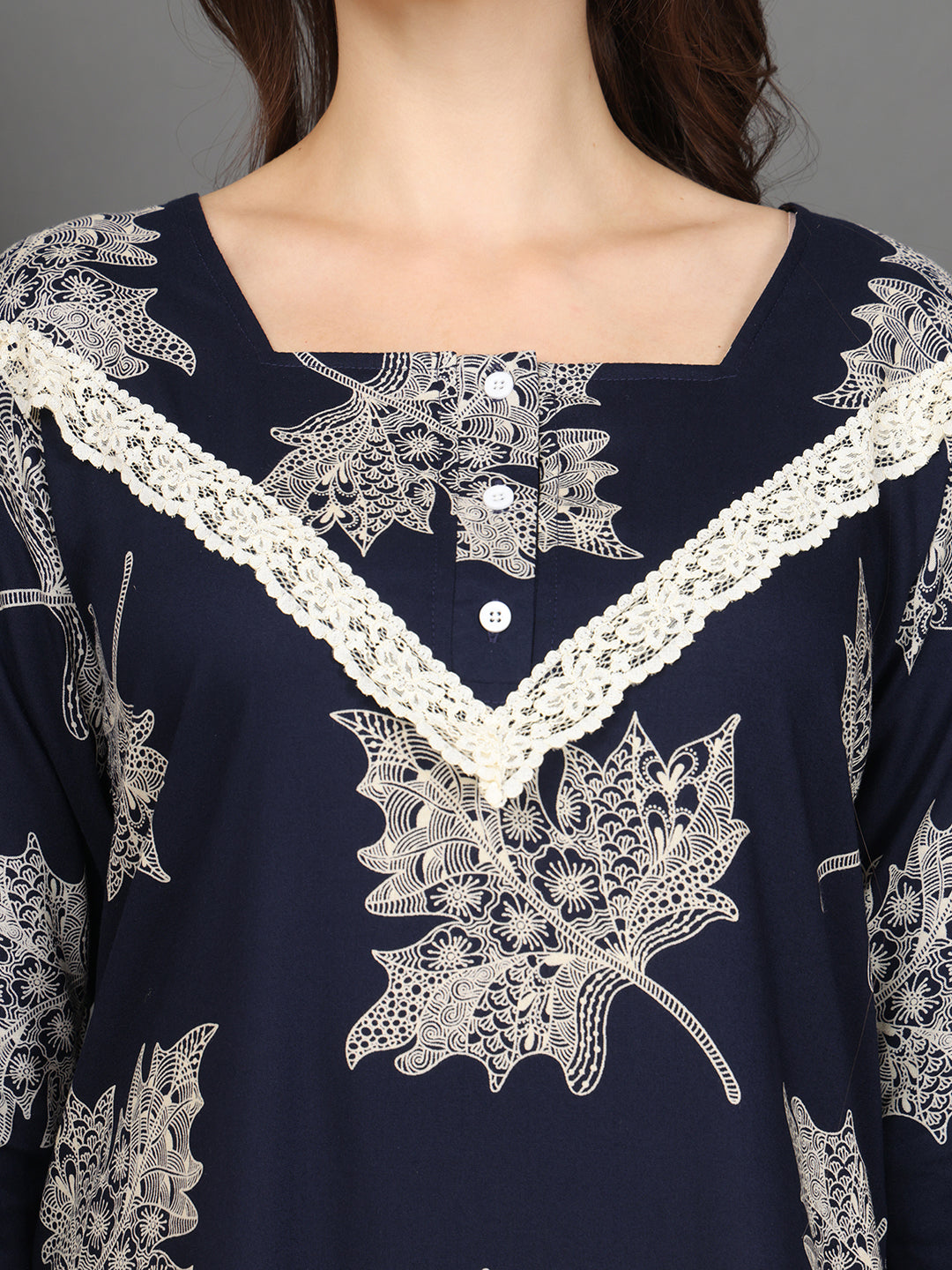 Navy Abstract Printed Viscose Rayon Nighty For Women | Claura