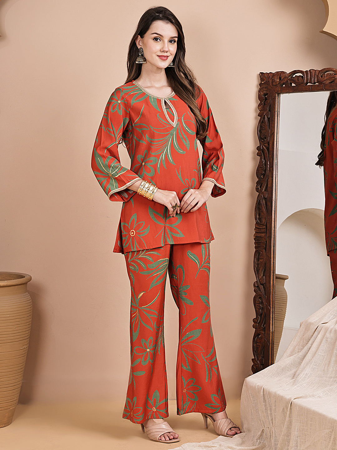 Orange Co-Ord Set with straight pants and long top