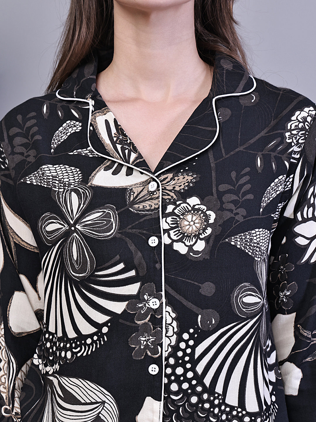 Close-up of Viscose Rayon fabric on Black Night Suit