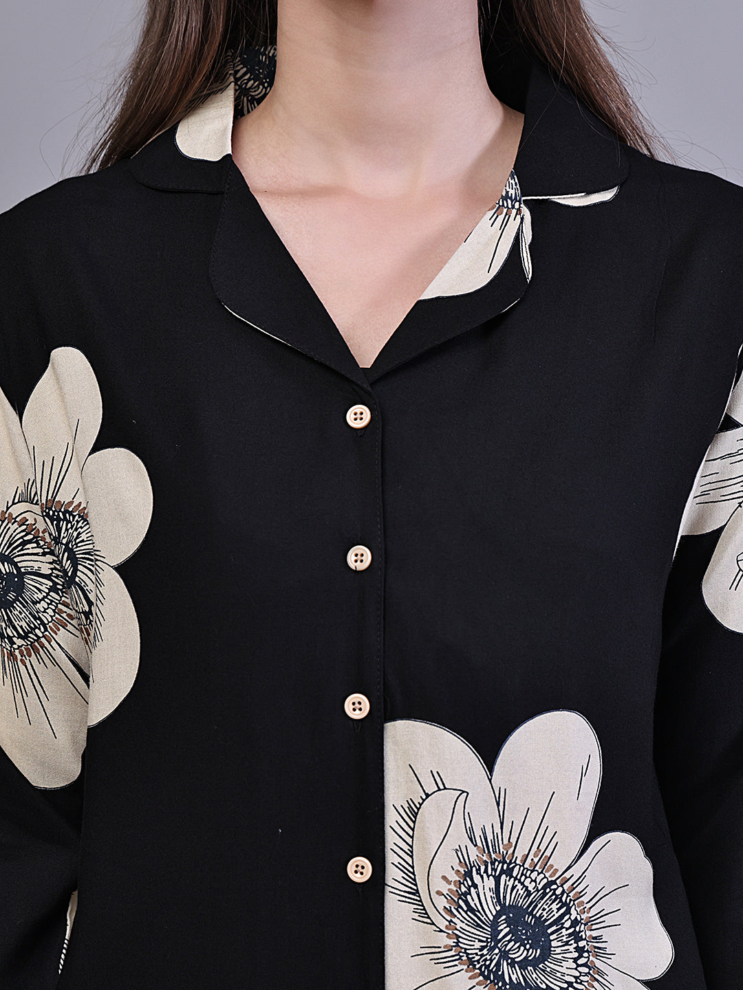 Lifestyle shot of Floral Night Suit for Women lounging on a sofa