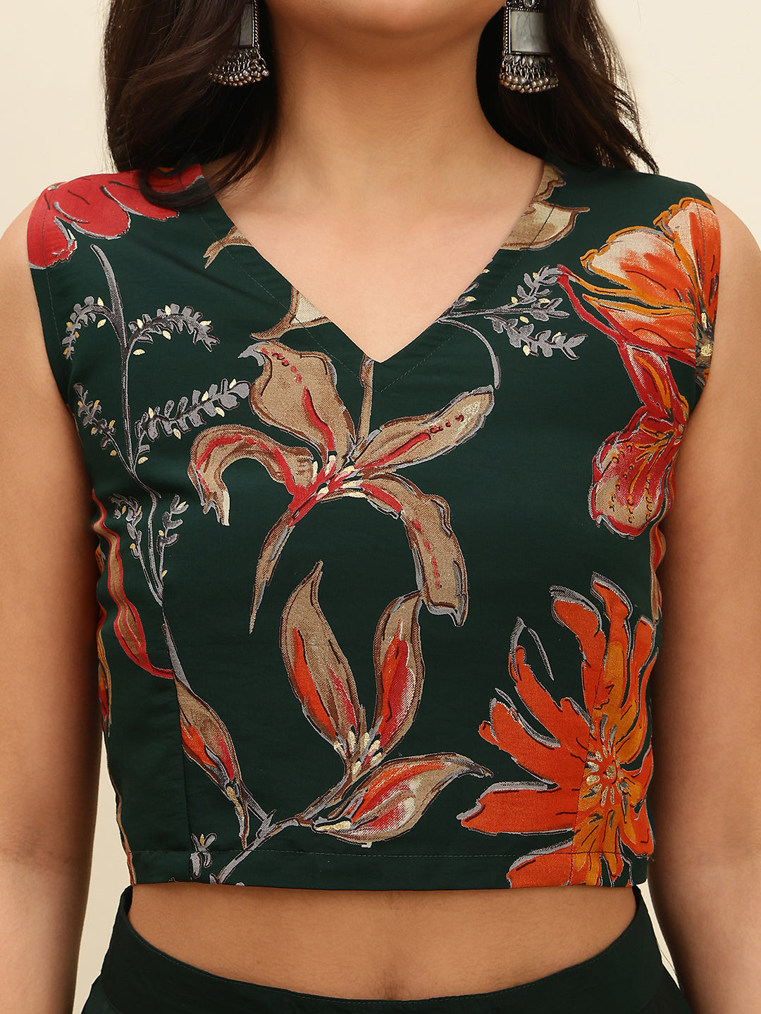 Green Co-Ord Set with matching trousers and floral tunic top