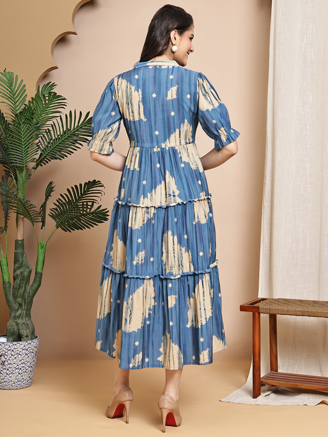 Blue Colour Floral Printed Chanderi Premium Dress For Women