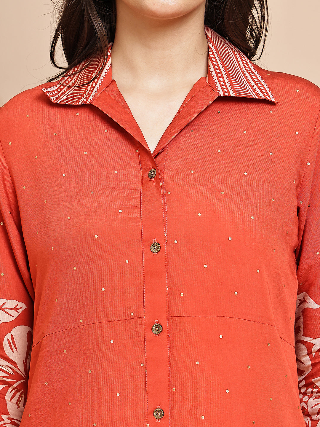 Orange Colour Floral Printed Chanderi Premium Dress For Women