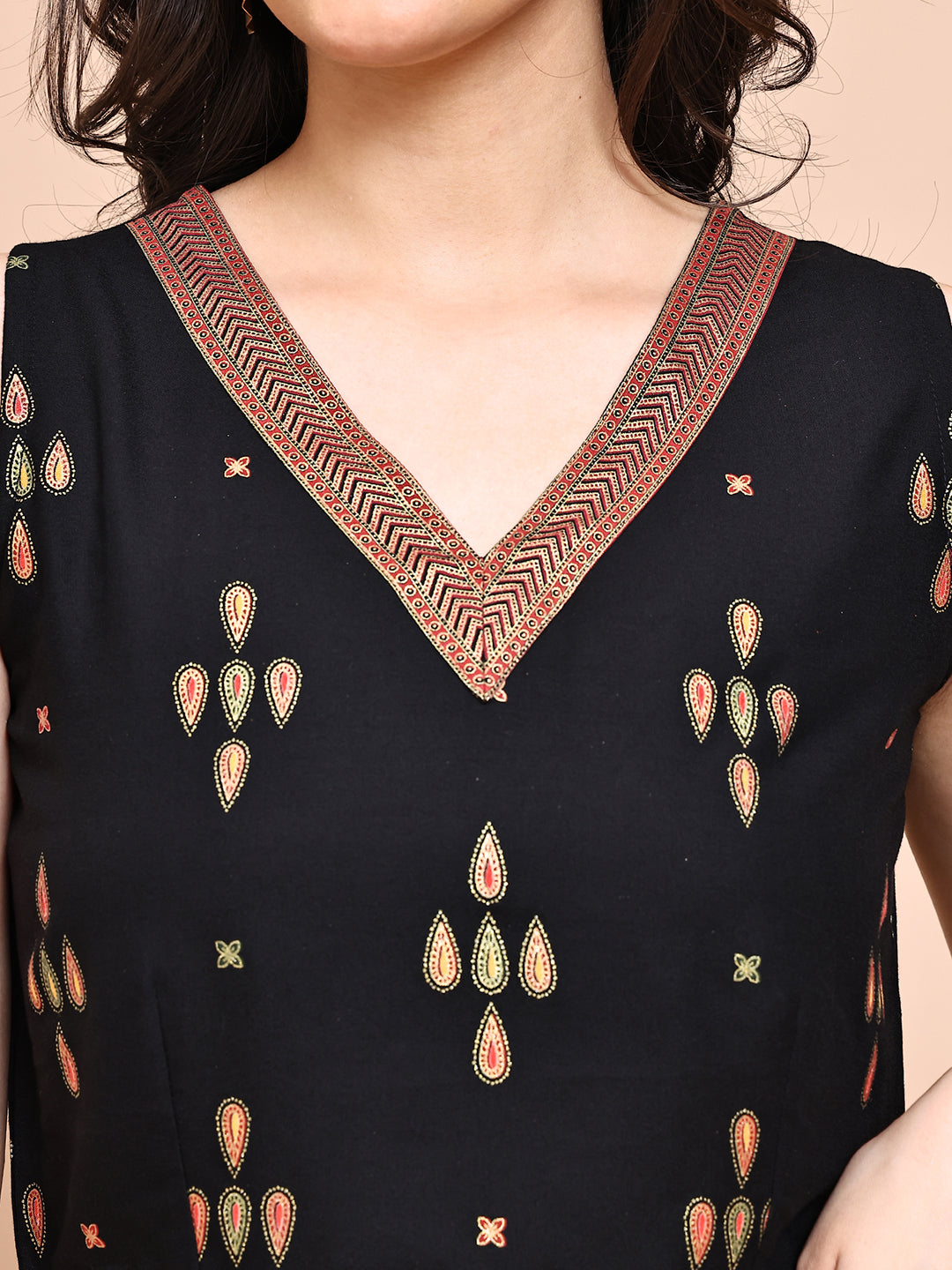 Black Colour Ethnic Printed Co-Ord Set with Palazzo & Jacket for Women | S-XXL | Claura