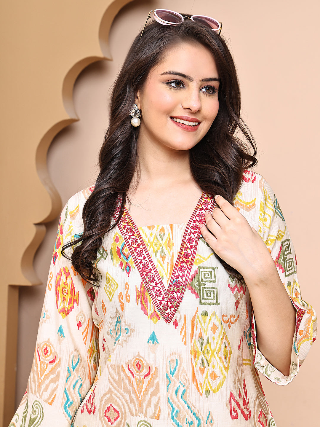 Multi Colour Abstract Printed Premium Chanderi Co-Ord Set for Women