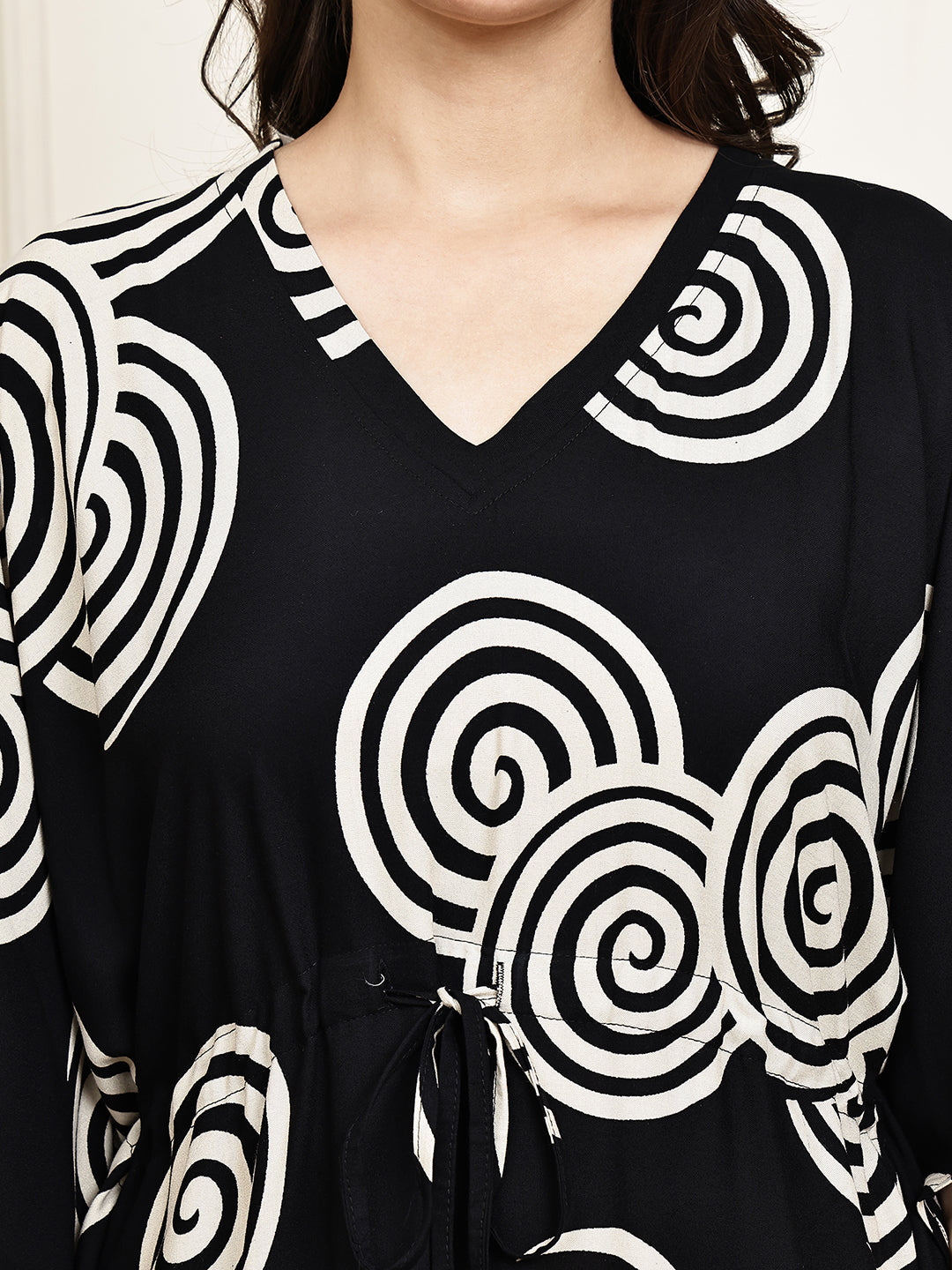 Black Color Abstract Printed Viscose Rayon Kaftan For Women