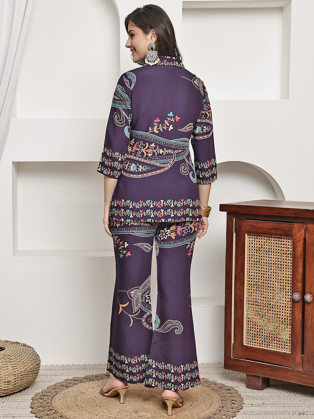 Purple Colour Abstract Printed Premium Chanderi Co-Ord Set for Women