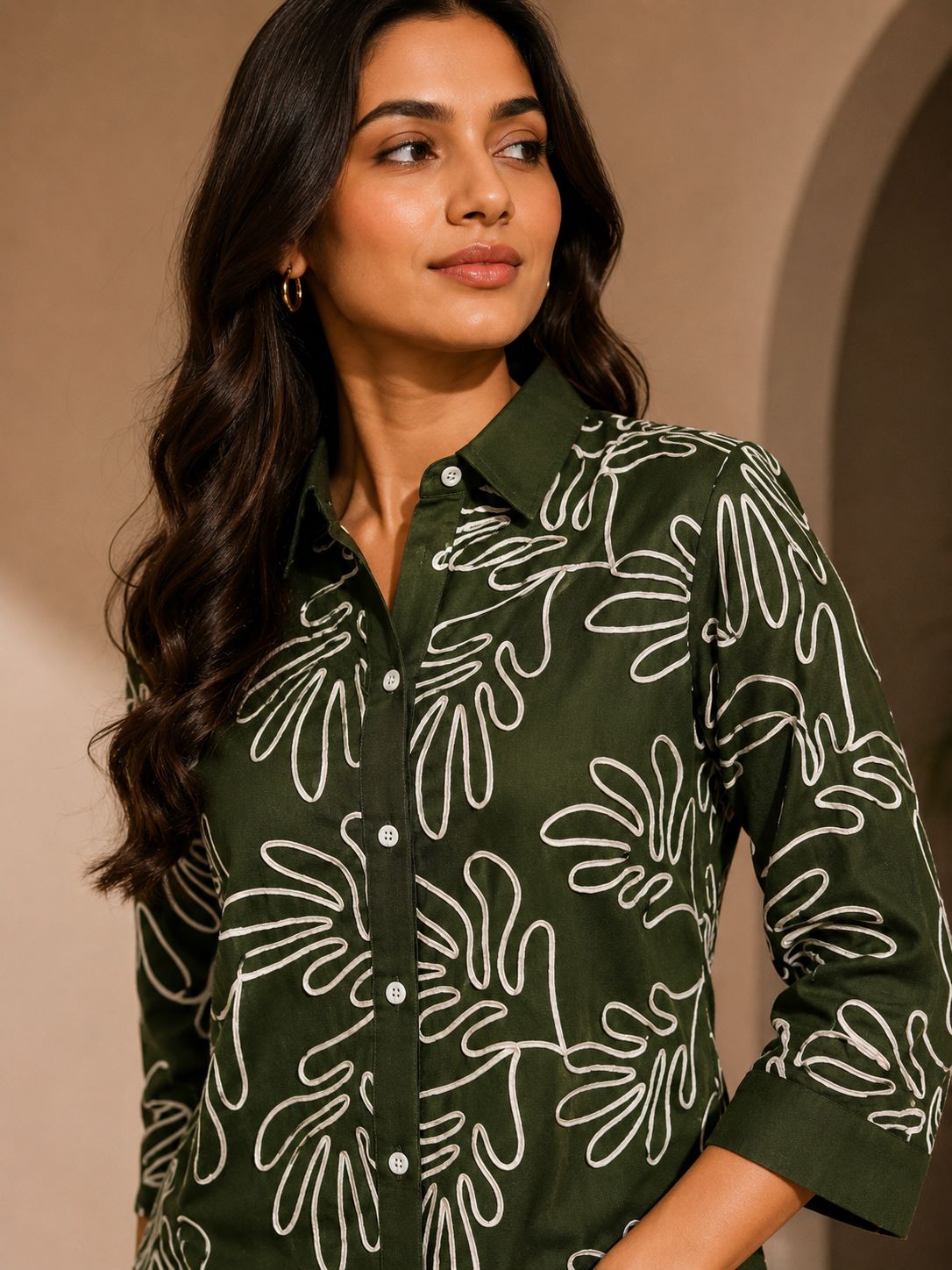 Olive Green Embroidered Linen Co-ord Set | Claura