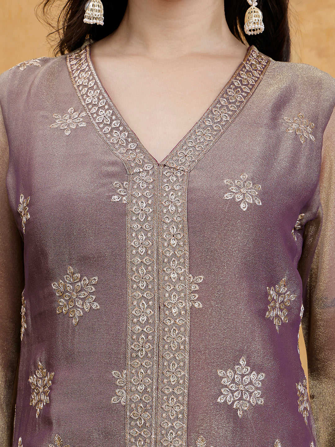 Purple Floral Elegance Silk Blend Suit Set with Dupatta