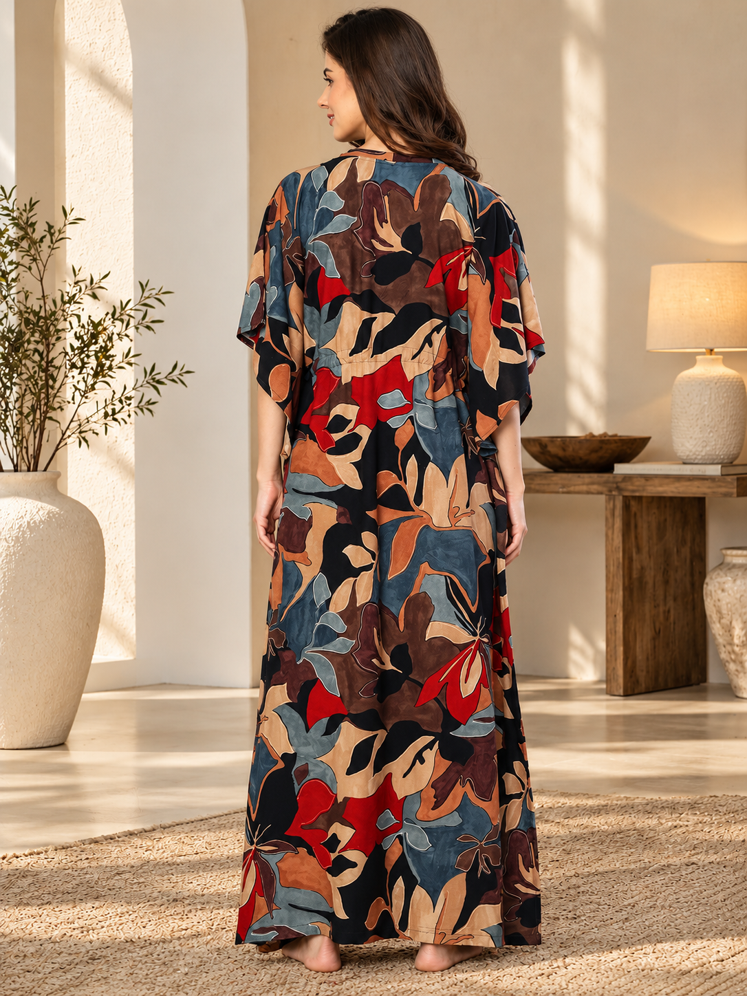 Black Color Abstract Printed Viscose Rayon Kaftan | Claura