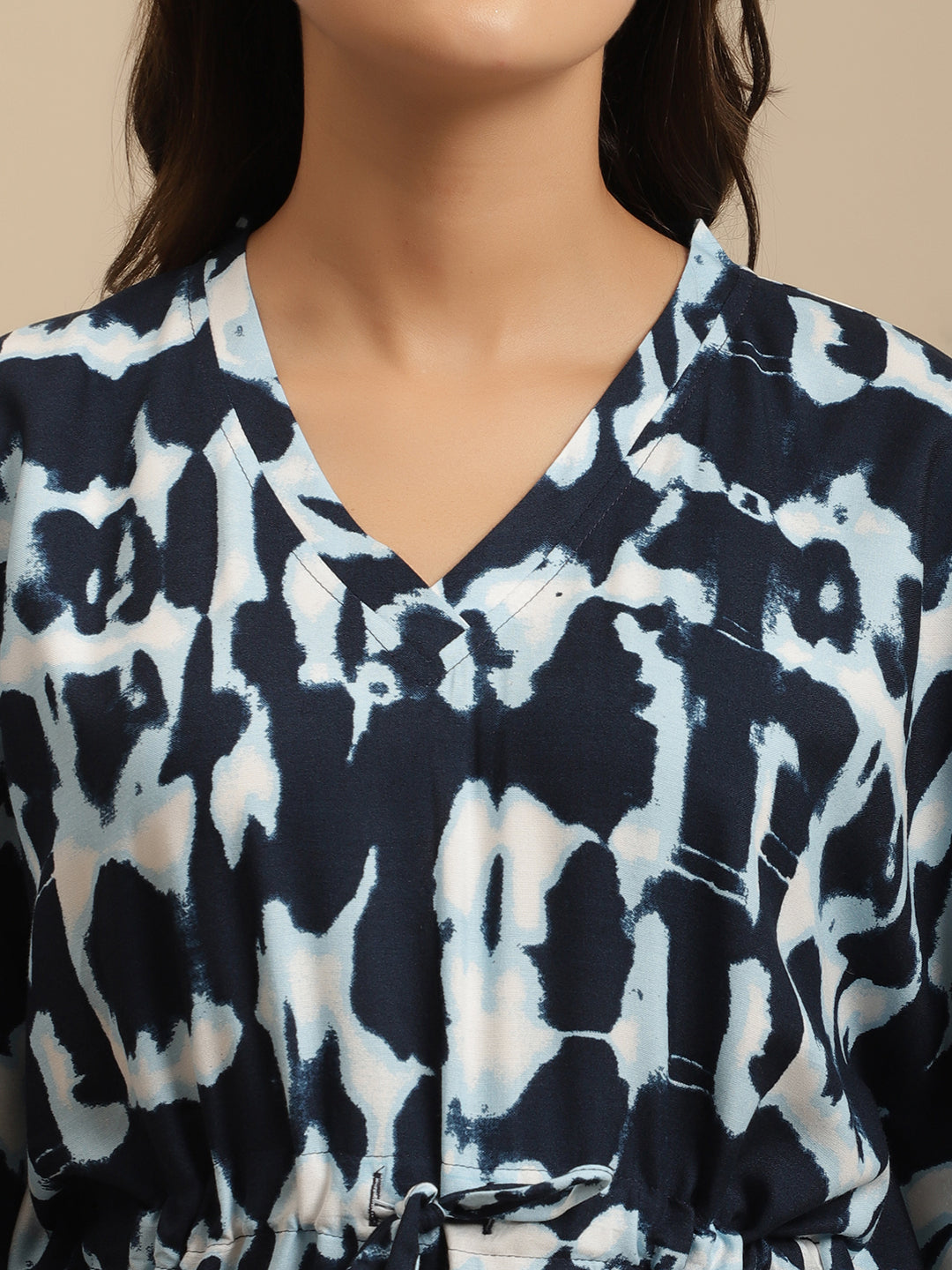 Navy Color Abstract Viscose Rayon Kaftan For Woman Claura Designs Pvt. Ltd. Kaftan kaftan, kaftan_freesize, Navy Blue, Nightdress, Printed, Rayon, Sleepwear, V-Neck