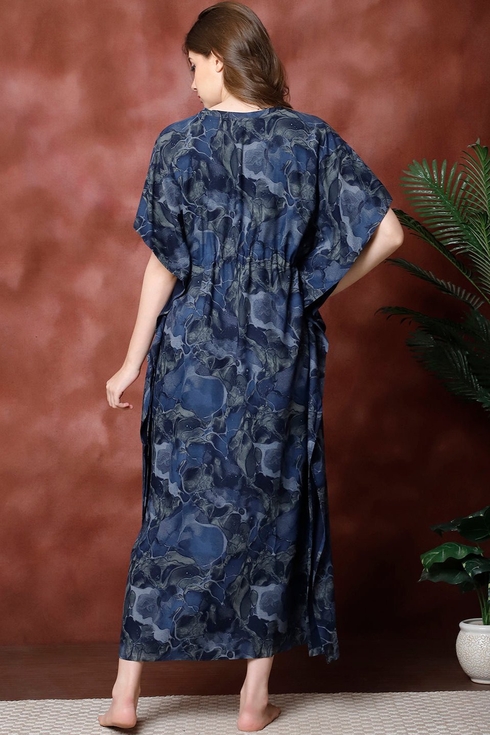Navy Color Printed Viscose Rayon Kaftan For Women