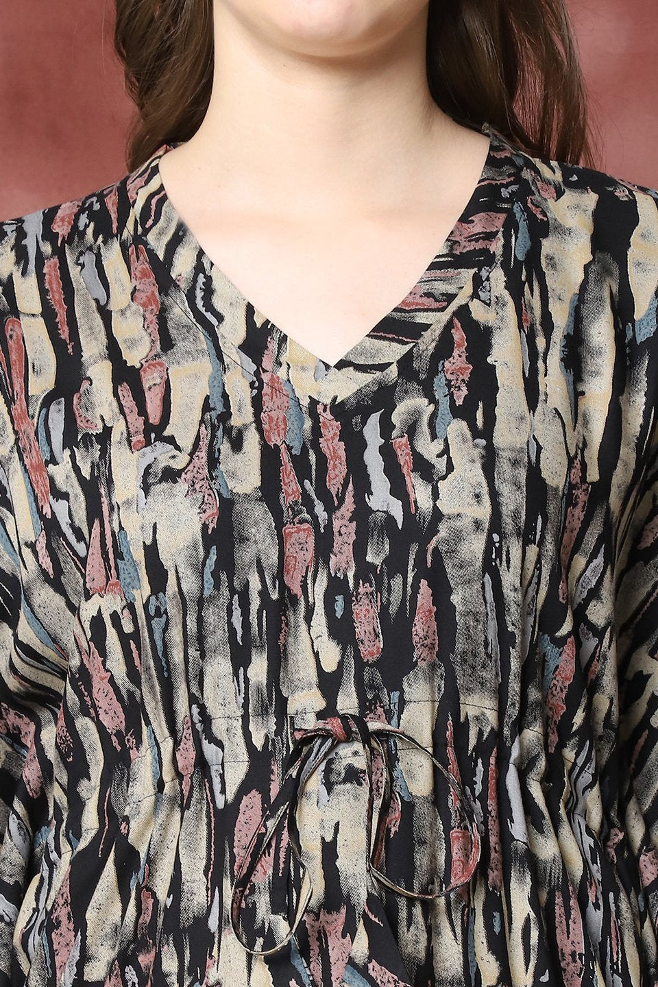 Black Color Abstract Printed Viscose Rayon Kaftan For Women