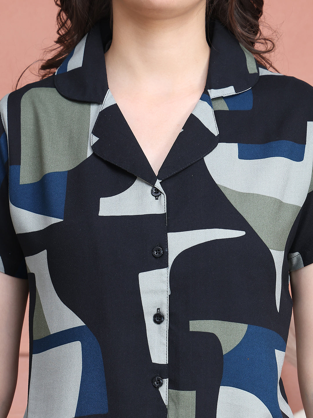 Multi Colour Abstract Printed Viscose Rayon Night Suit