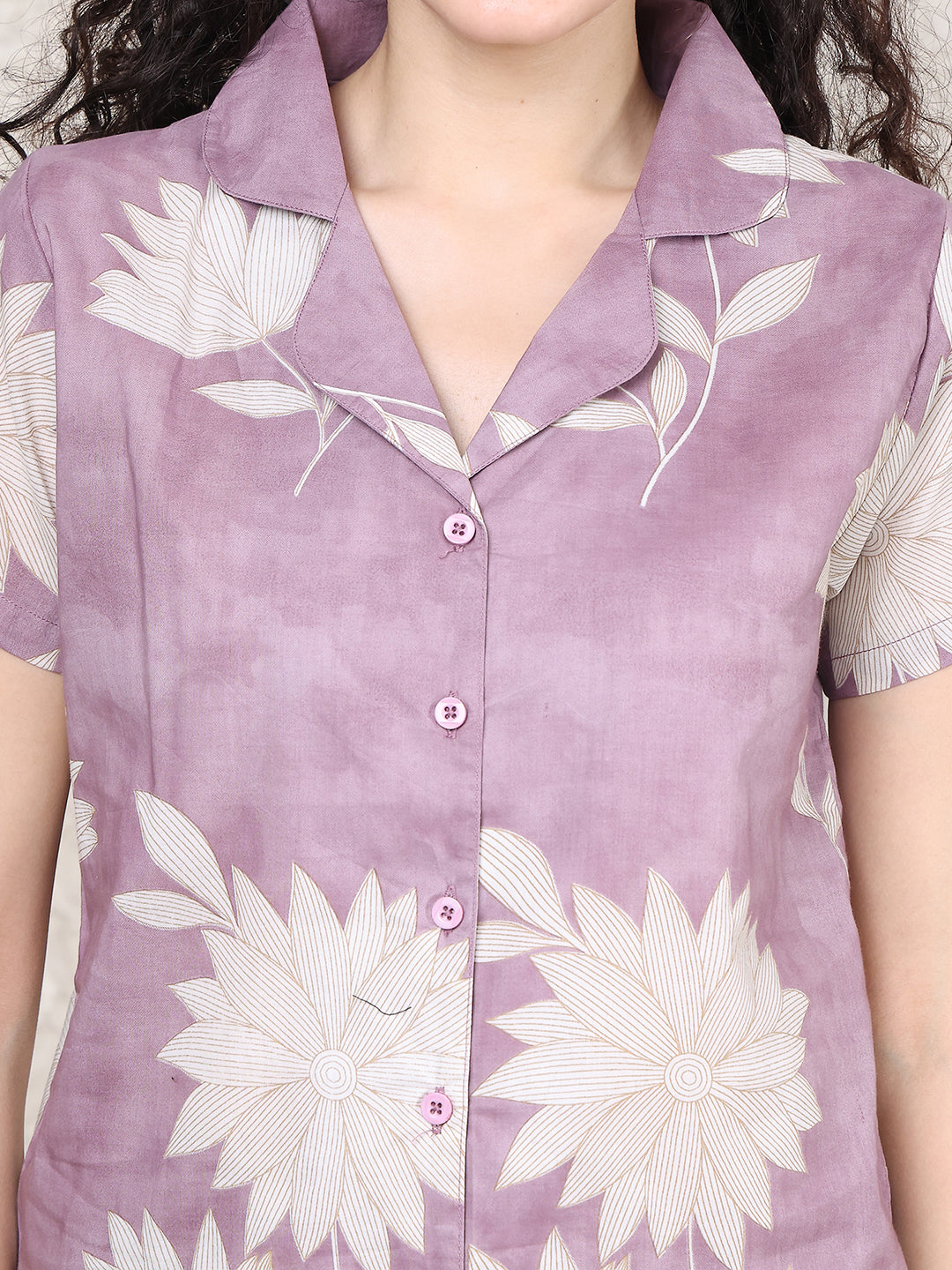 Pink Colour Floral Printed Pure Cotton Night Suit