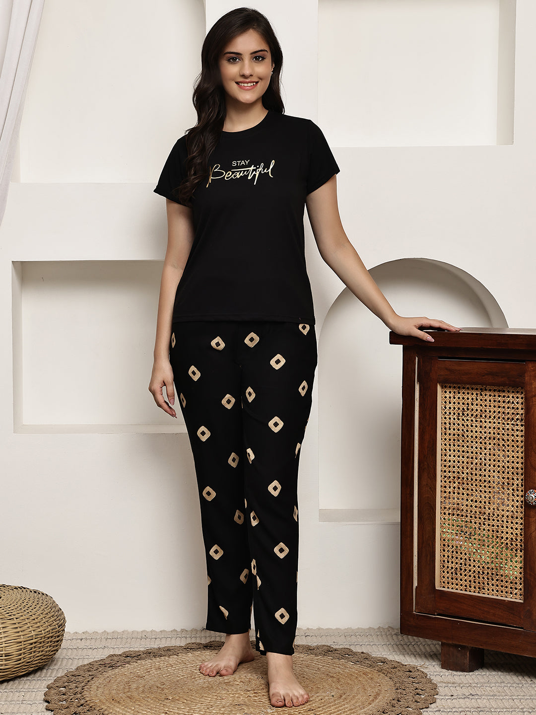 Black Colour Pure Cotton Night Suit for Women | S-XXL | Claura