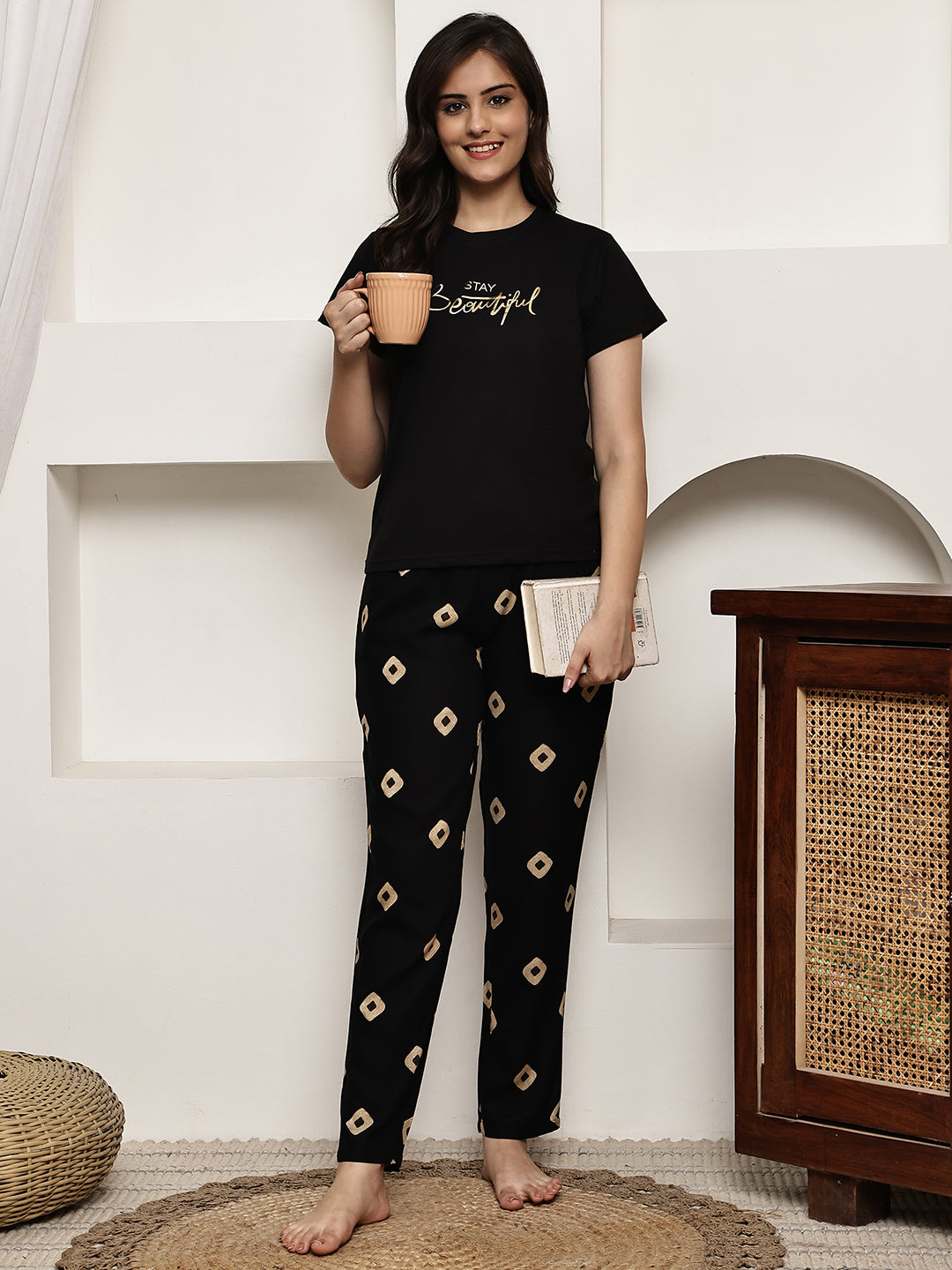 Black Colour Pure Cotton Night Suit for Women | S-XXL | Claura