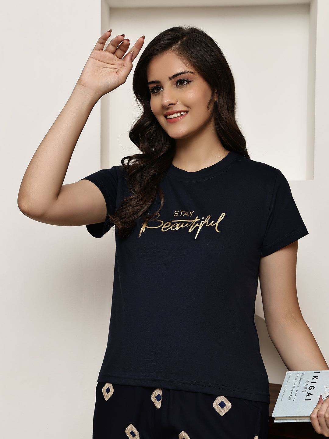 Navy Blue Colour Pure Cotton Night Suit for Women | S-XXL | Claura