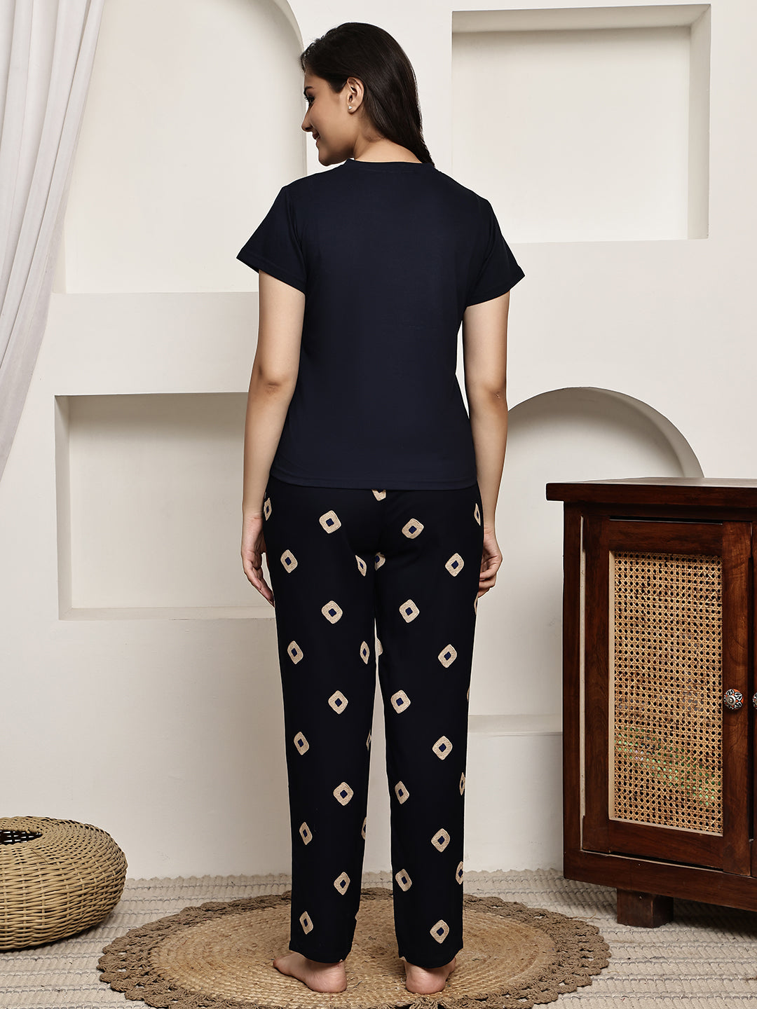 Navy Blue Colour Pure Cotton Night Suit for Women | S-XXL | Claura