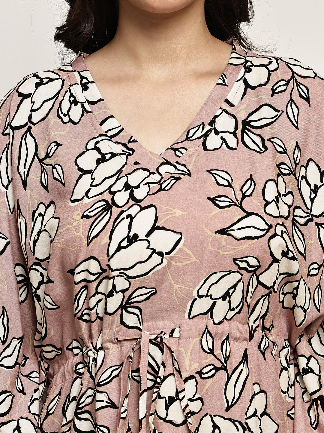 Pink Colour Floral Printed Viscose Rayon Kaftan For Women