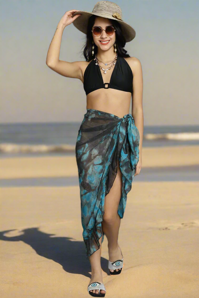 Woman wearing Blue Geometric Beach Dress for Women