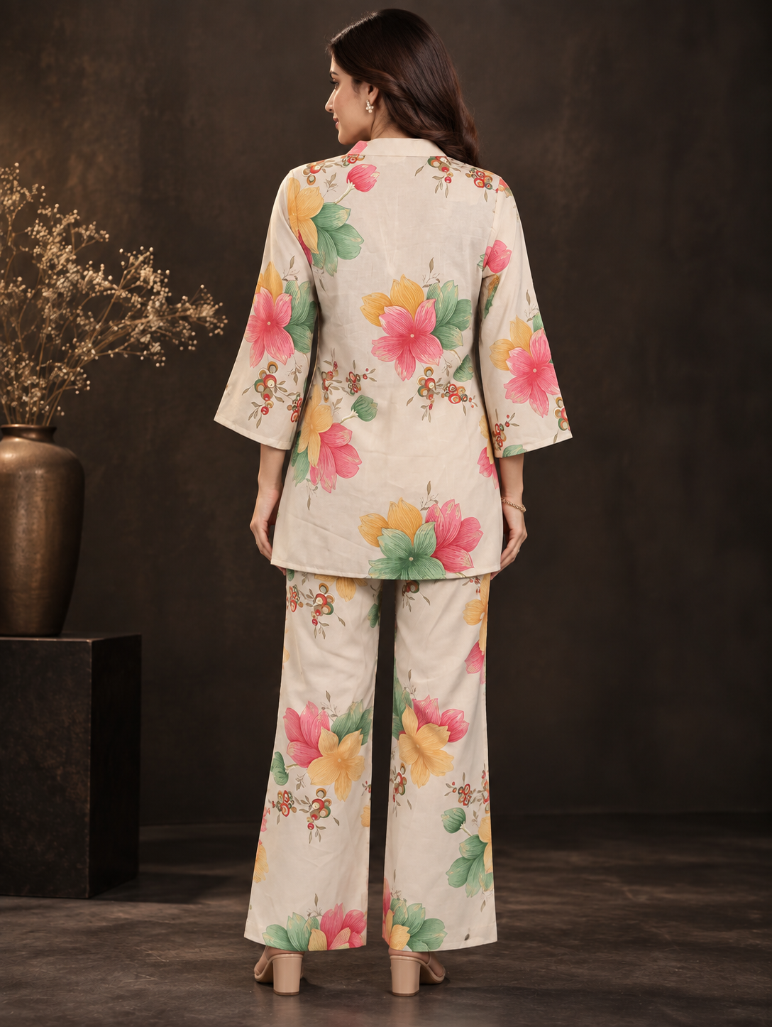 Multicolour Floral Reverie Printed Tunic with Palazzos | Claura