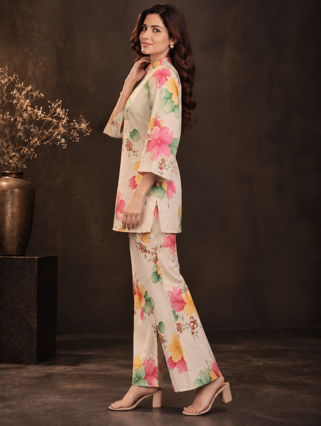 Multicolour Floral Reverie Printed Tunic with Palazzos | Claura