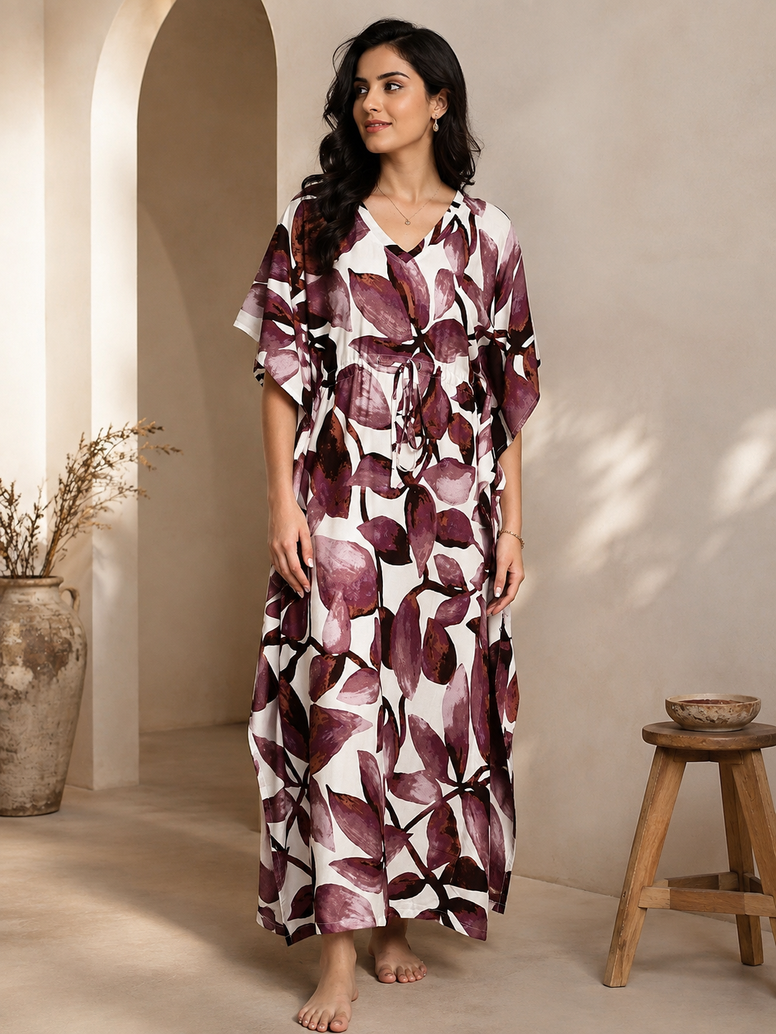 Purple Georgette Beach Coverup Kaftan | Claura