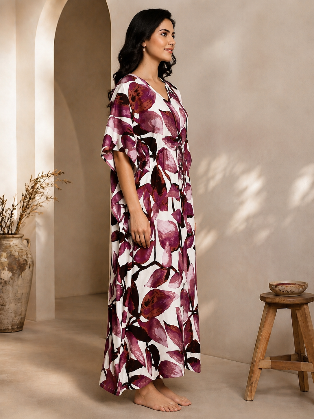 Purple Georgette Beach Coverup Kaftan | Claura