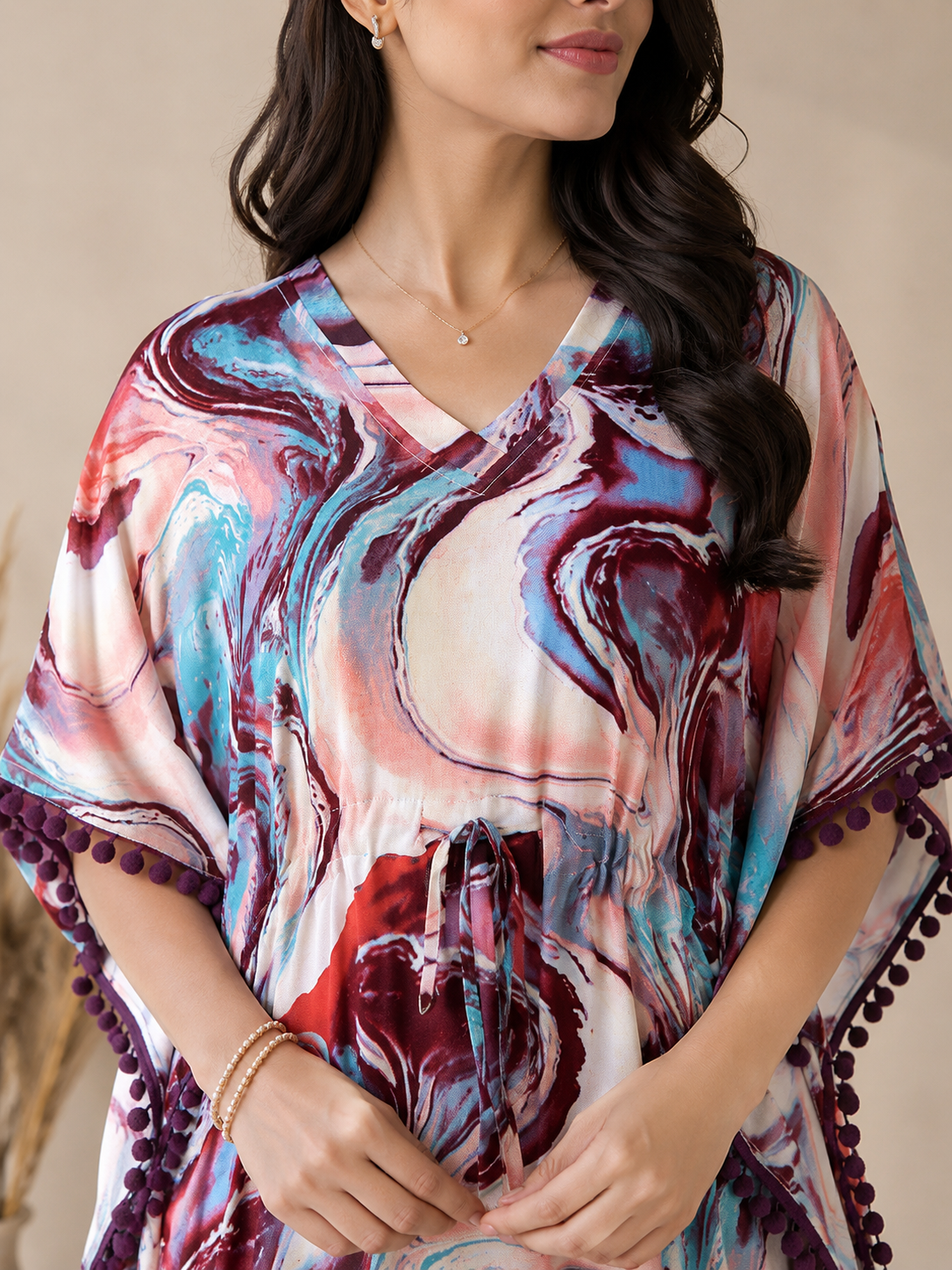 Multicolor Abstract Rayon Kaftan Dress for Women | Claura