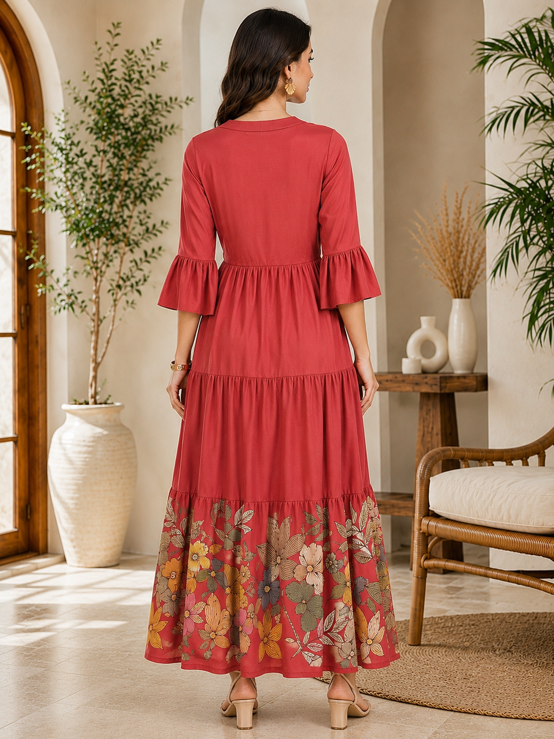 Pink Viscose Rayon Floral Printed Dress for Women | Claura