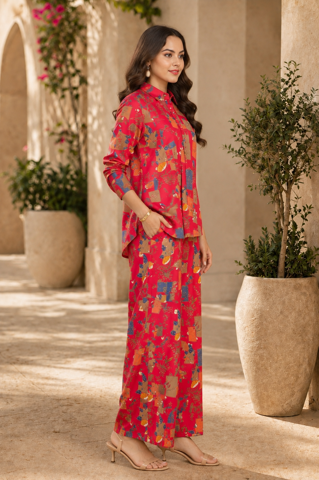 Magenta Abstract Printed Chanderi Silk Co-Ord Set for Women