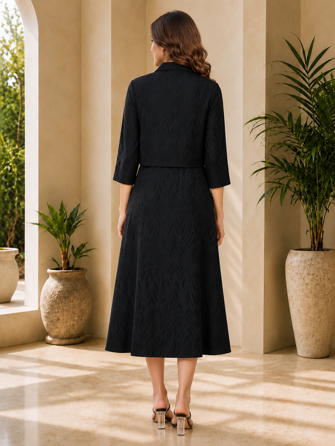 Black Polyester Solid Printed Dress for Women | Claura