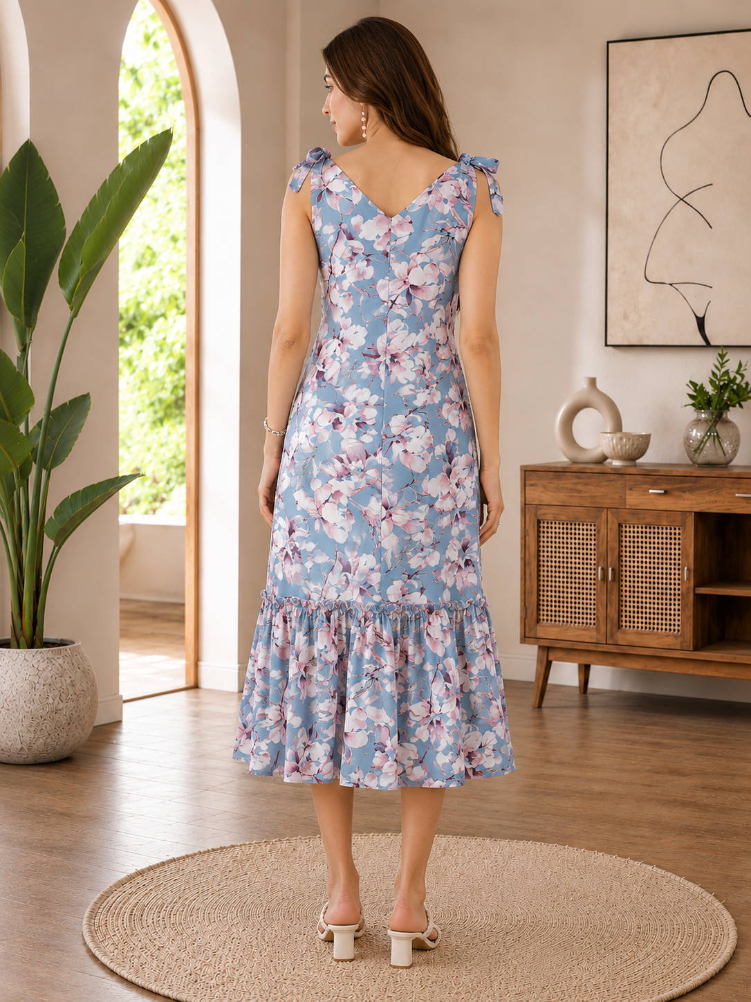 Blue Georgette Sleeveless Dress for Women | Claura
