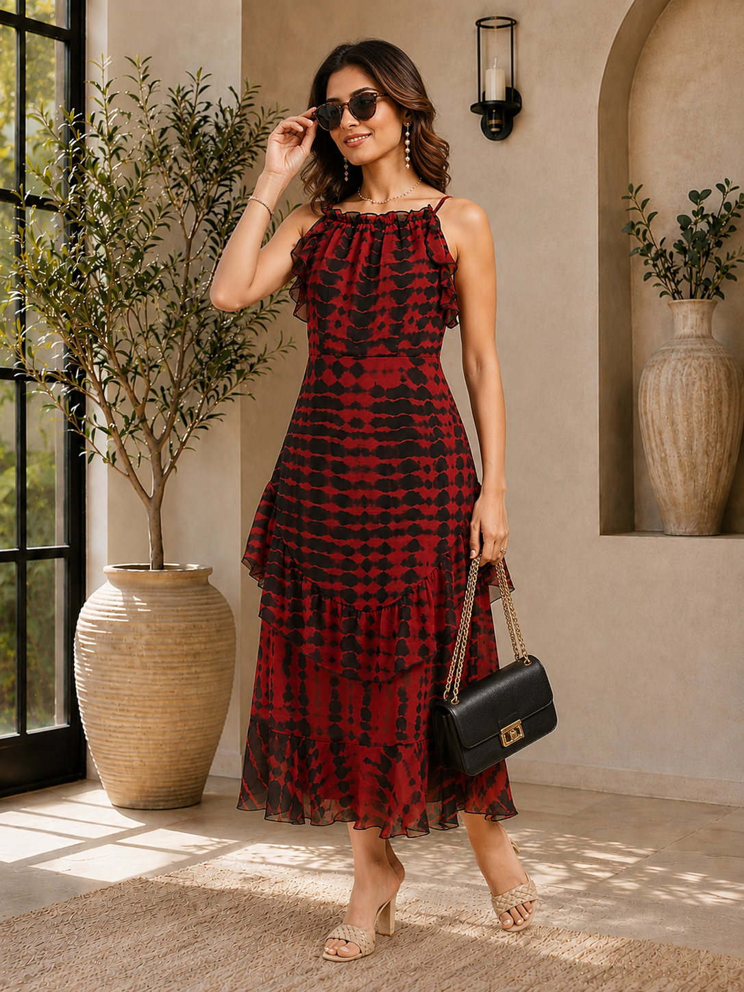 Maroon Georgette Solid Dress for Women | Claura