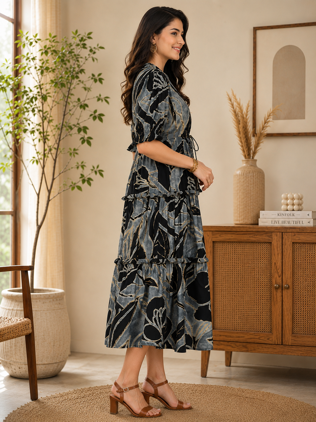 Black Abstract Chanderi Dress | Claura