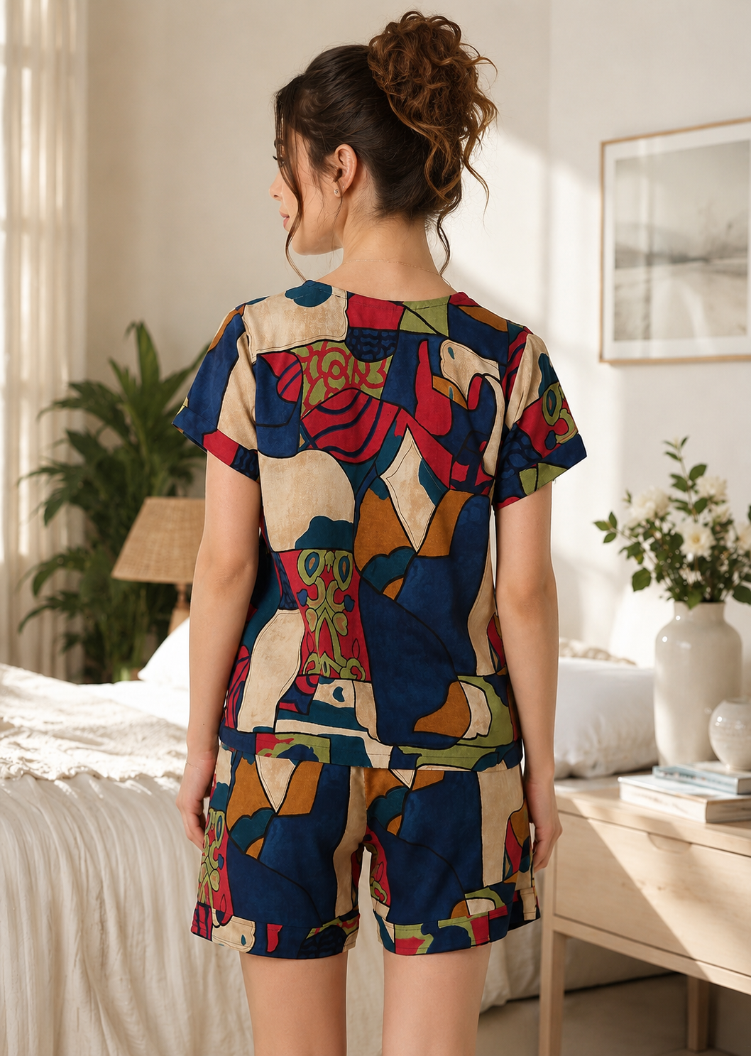 Blue Rayon Abstract Print Night Suit for Women | Claura