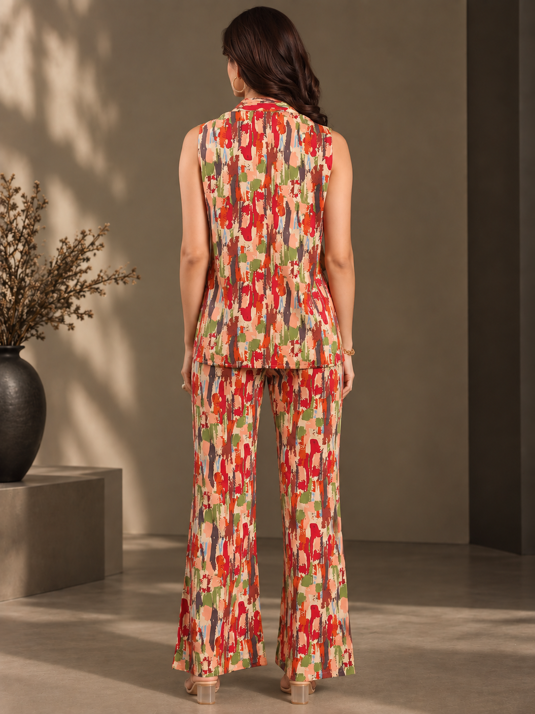 Red Tie-Dye 3-Piece Viscose Rayon Co-Ord Set for Women