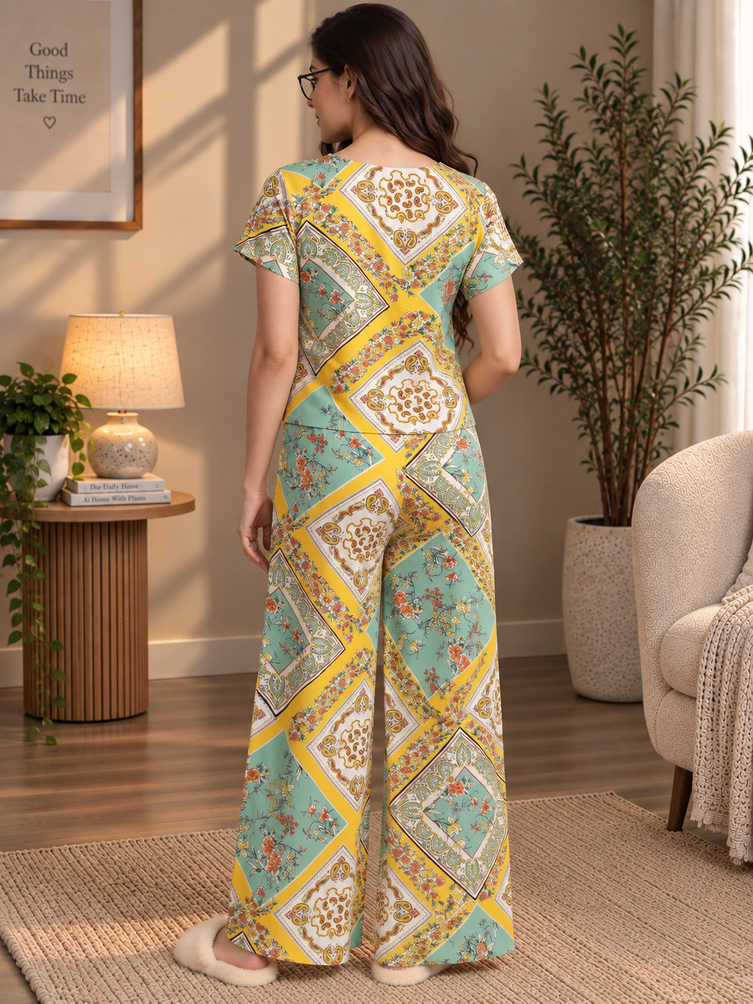 Multi-Color Floral Paisley Viscose Rayon Night Suit for Women | Claura