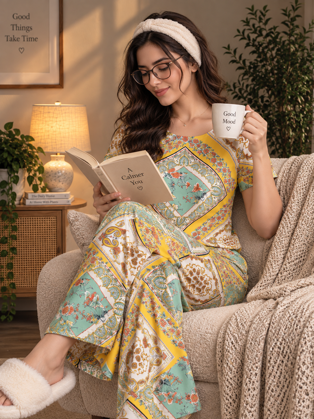 Multi-Color Floral Paisley Viscose Rayon Night Suit for Women | Claura