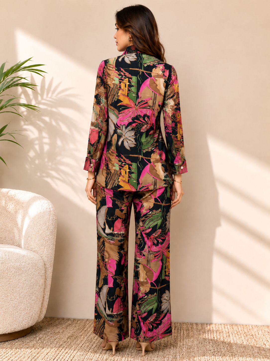 Navy Blue Floral Chanderi Silk Co-Ord Set for Women
