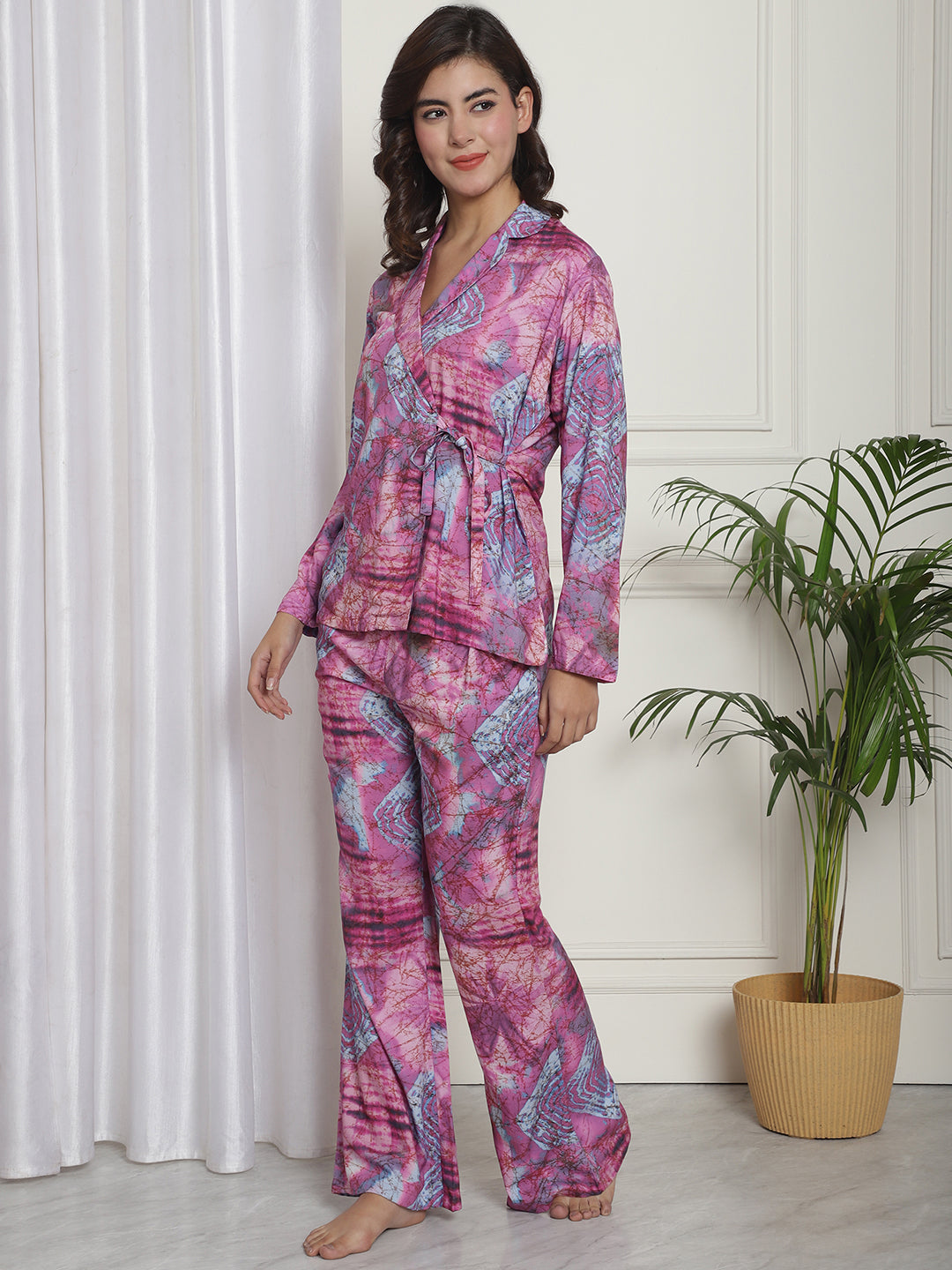 Purple Cotton Night Suit with Short Sleeves and Pyjamas