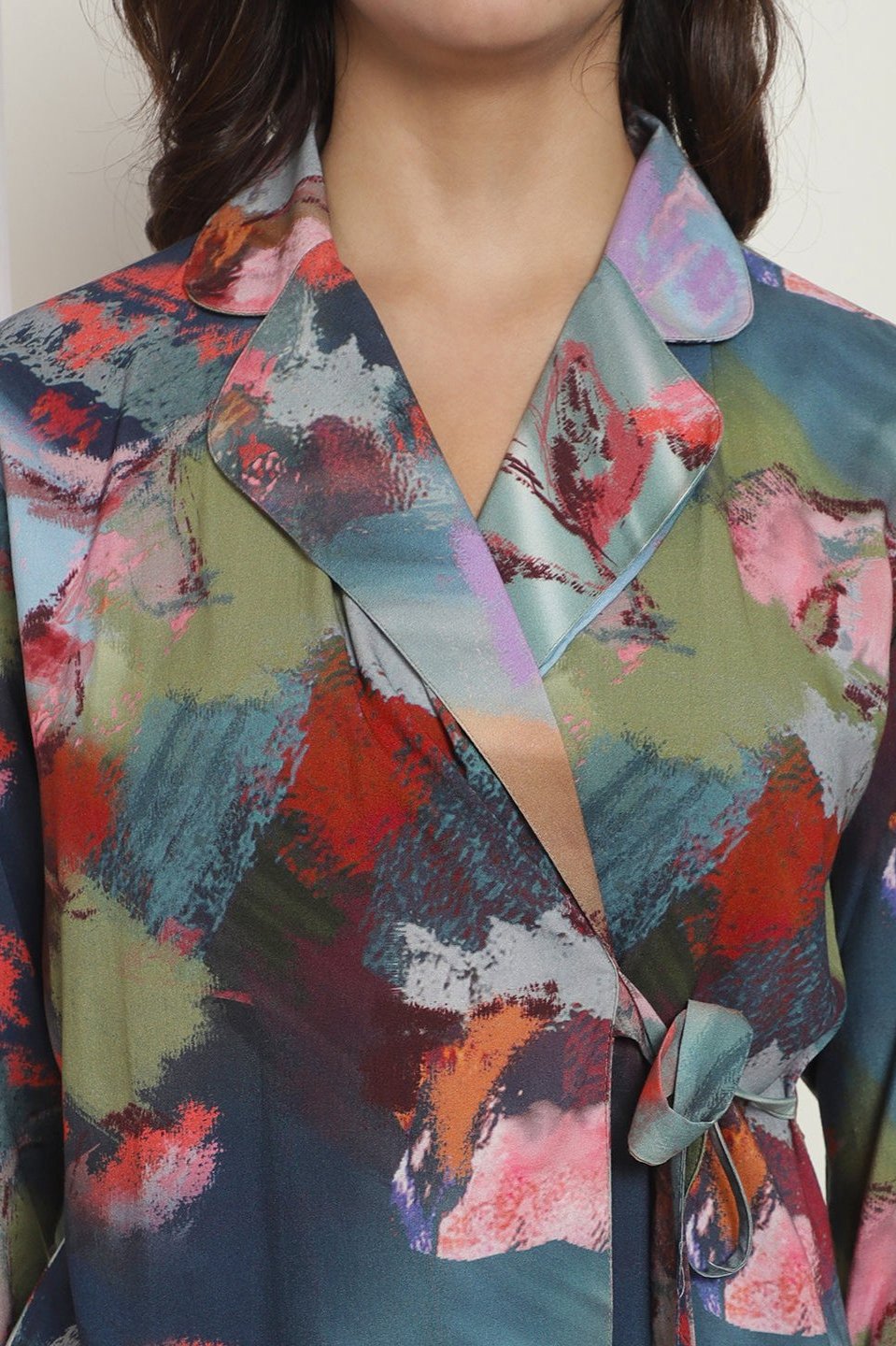 Blue Abstract Digital Printed Viscose Rayon Night Suit for Women by Claura