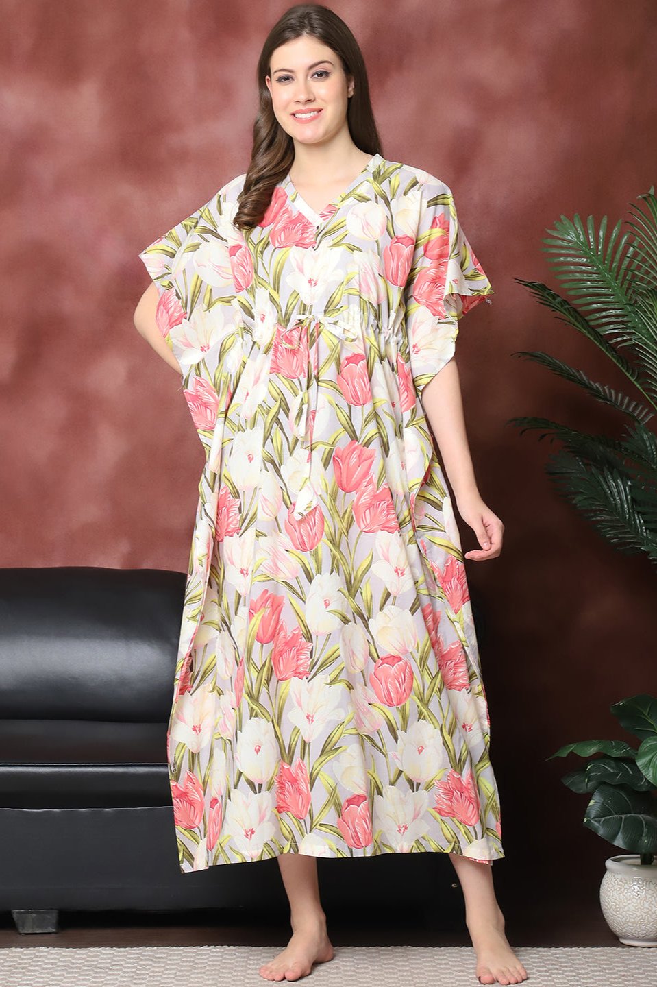Multi-color floral printed cotton Kaftan Dress for women